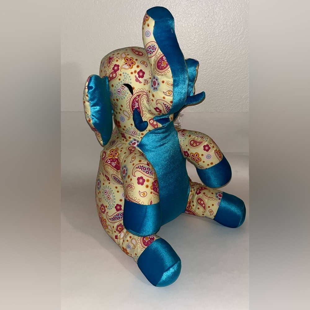 23" Pier One‎ Imports Yellow Paisley Elephant Nursery Plush Stuffed Toy Blue EUC